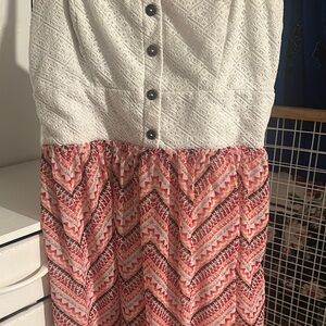 Three pink hearts White and Pink Chevron Dress